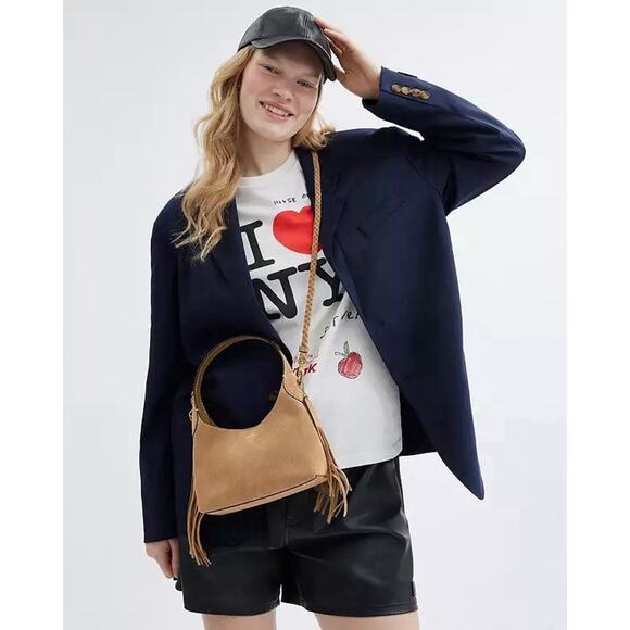 NWT COACH CAL96 Brooklyn Shoulder Bag 23 With Fringe Brass/Sand - Picture 9 of 12